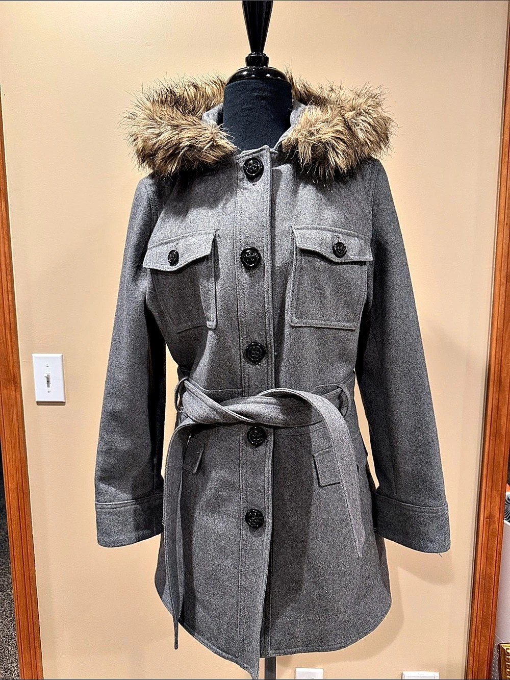 Laundry by Shelli Segal Women's Gray Wool-Blend Coat Size Large Like New
